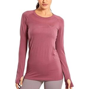CRZ YOGA Womens Seamless Long Sleeve Training Shirt Thumbholes Mauve Large L